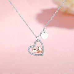 Baby Foot Heart Pendant Necklace With Card - Party Holiday Birthday Gift