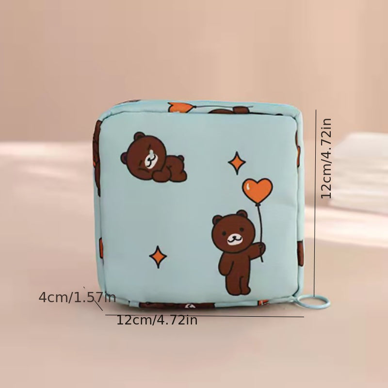 Cartoon Zipper Sanitary Napkin Bag Lipstick Key Earphone Storage Bag