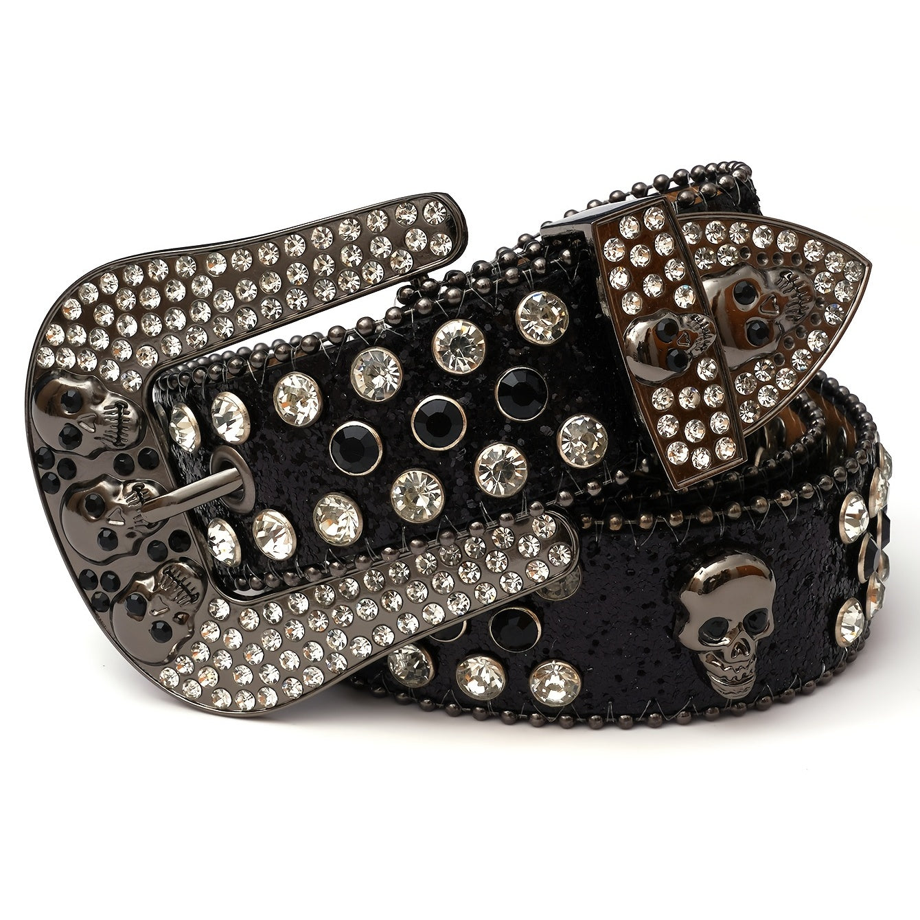 Rhinestone Rivet Punk Skull Head Unisex Western Cowboy Cowgirl Belt Bling