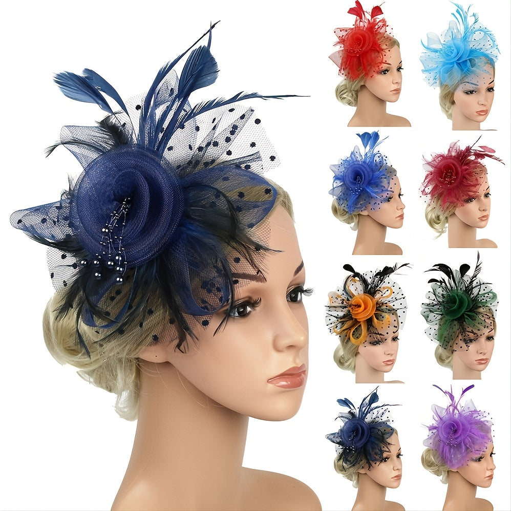 Women's 20s Fascinator Hat Feather Mesh Net Veil Tea Party Hat
