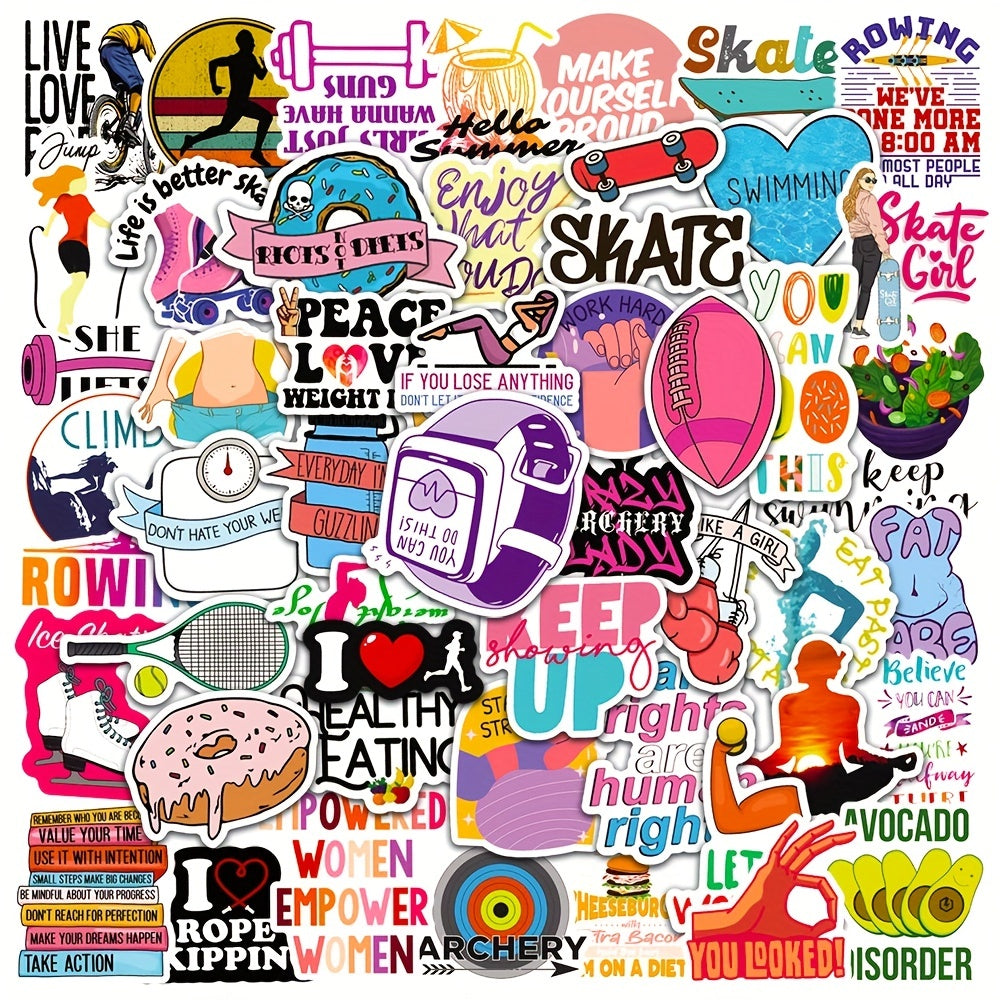 50pcs Weight Loss Exercise Fitness Doodle Waterproof Sticker DIY