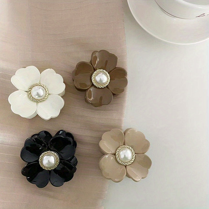 4pcs Faux Pearl Flower Hair Claw - Female Hair Clip