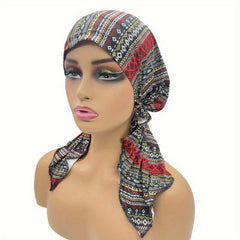 Boho Rhombus Print Head Wrap Elastic Turban Cap Lightweight Beanie