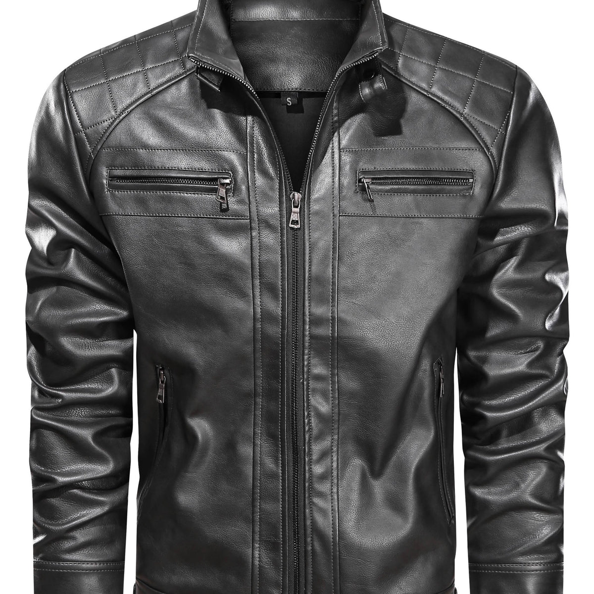 Men's Classic PU Biker Jacket Zip Up Faux Leather