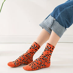 5 Pairs Leopard Print Socks Soft Mid Tube Stockings Women's Hosiery
