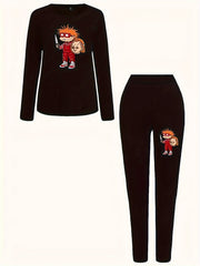  Women's Figure Print Top & Leggings Set