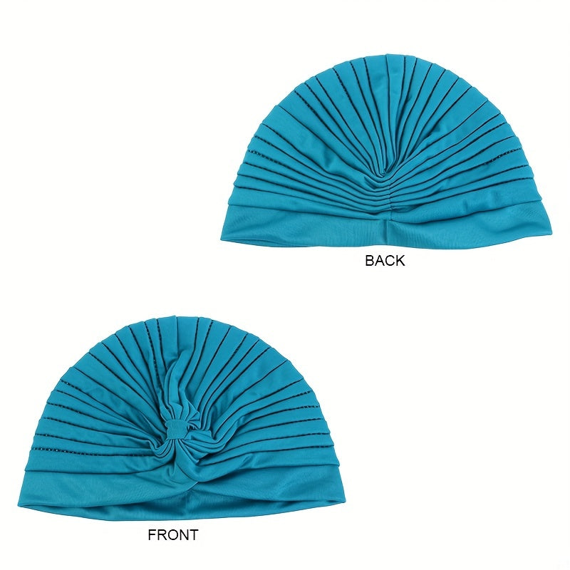 3pcs Turban Cap Pleated Head Wrap Elastic Beanie Head Scarf Chemo Hats