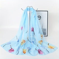 Rose Print Thin Scarf Breathable Shawl Solid Hijab Head Wraps Sunscreen