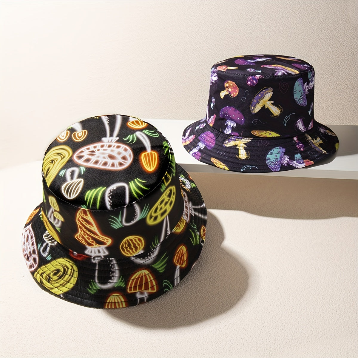 Mushroom Print Bucket Hat Reversible Y2K Basin Hat