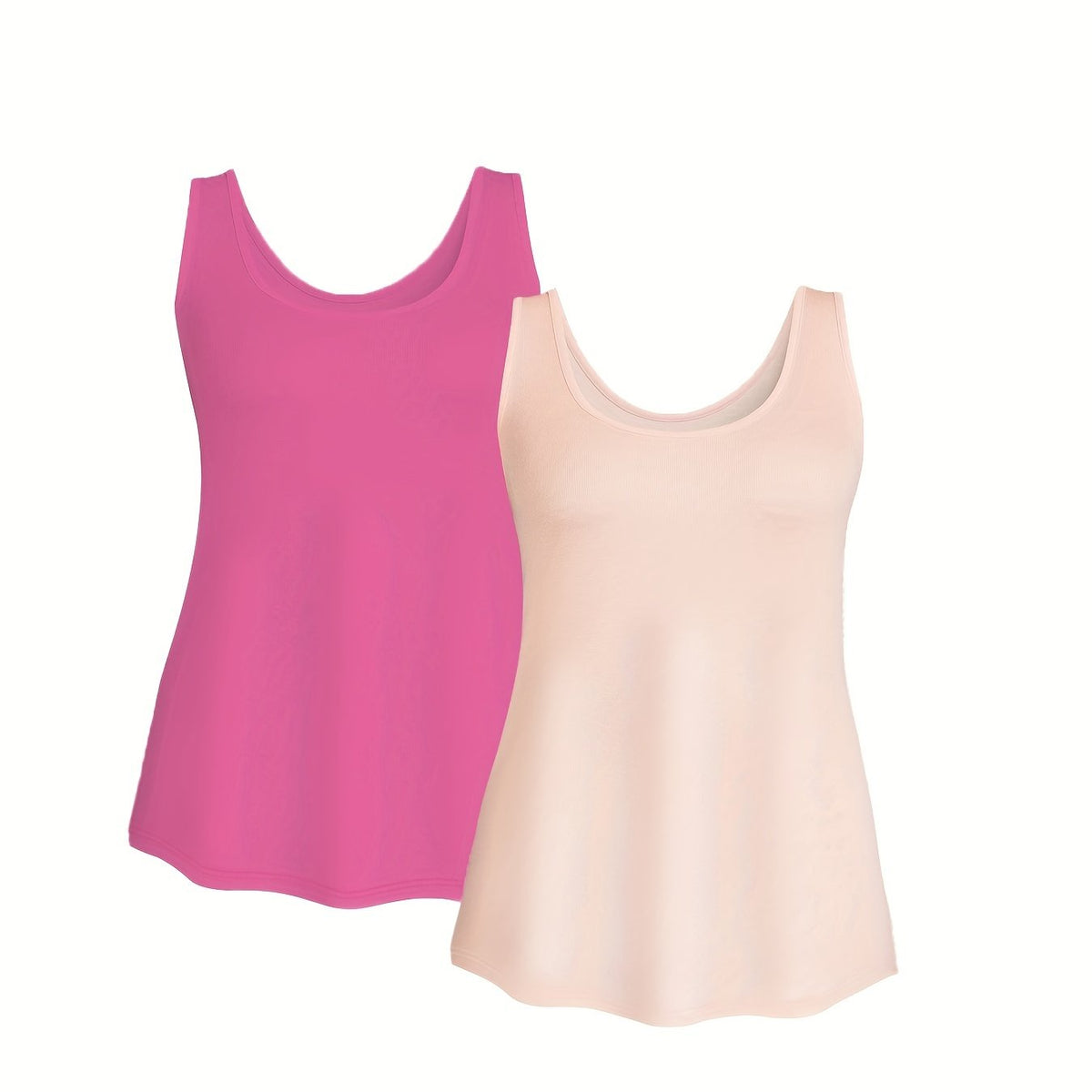 2 Pack Women's Plus Size Casual Tank Top Set Solid Round Neck