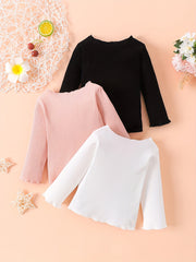 3pcs Girls Long Sleeve Ribbed Knit Ruffle Tops Blouse Sweater Set