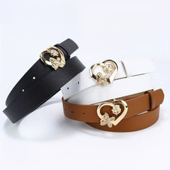 Rose Butterfly Heart Buckle Belt Classic Solid PU Leather Belt For Women