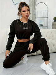 Casual Letter Print 2pc Set Pullover Sweatshirt & Joggers Outfits