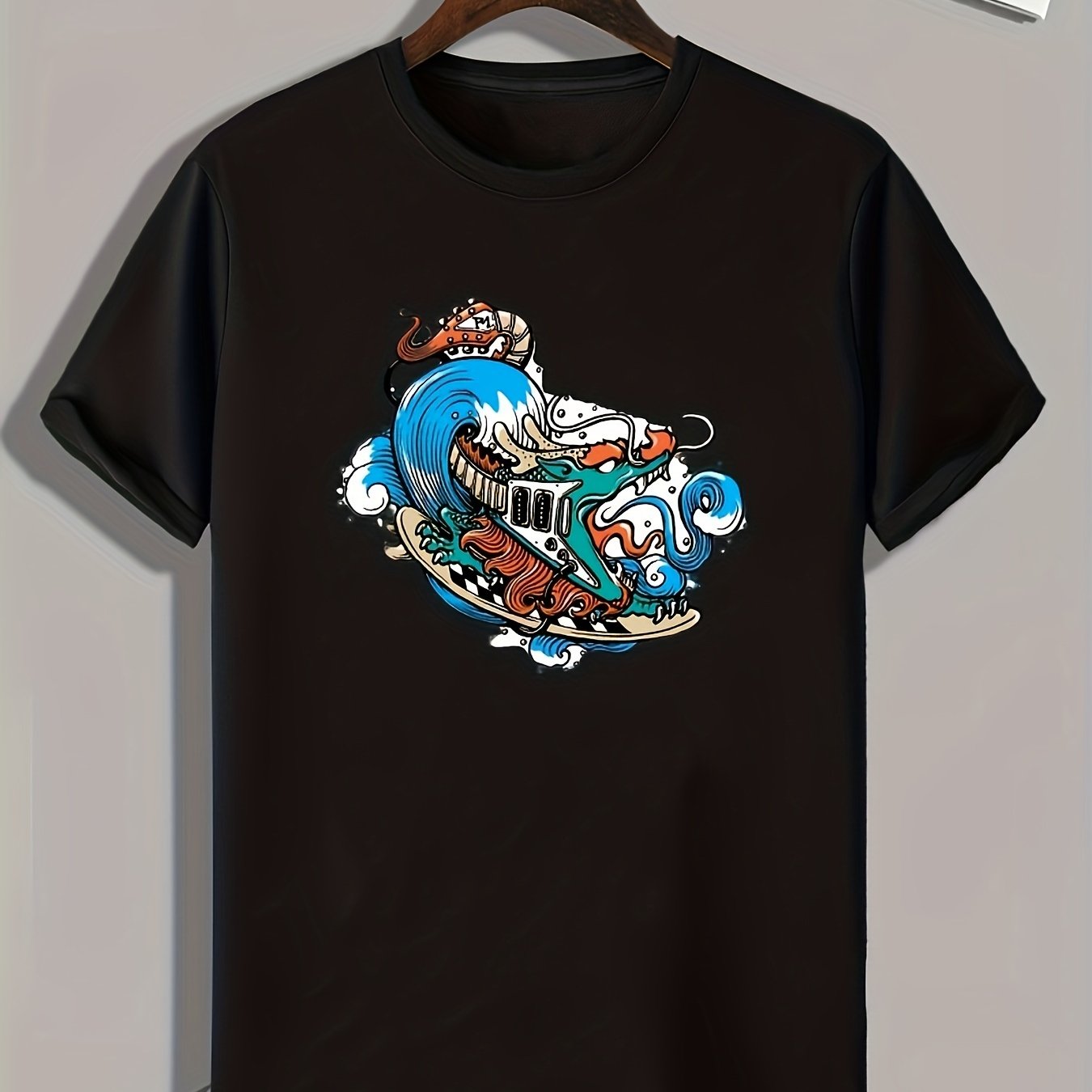 Rock Style Wave Print Men's Sports T-shirt