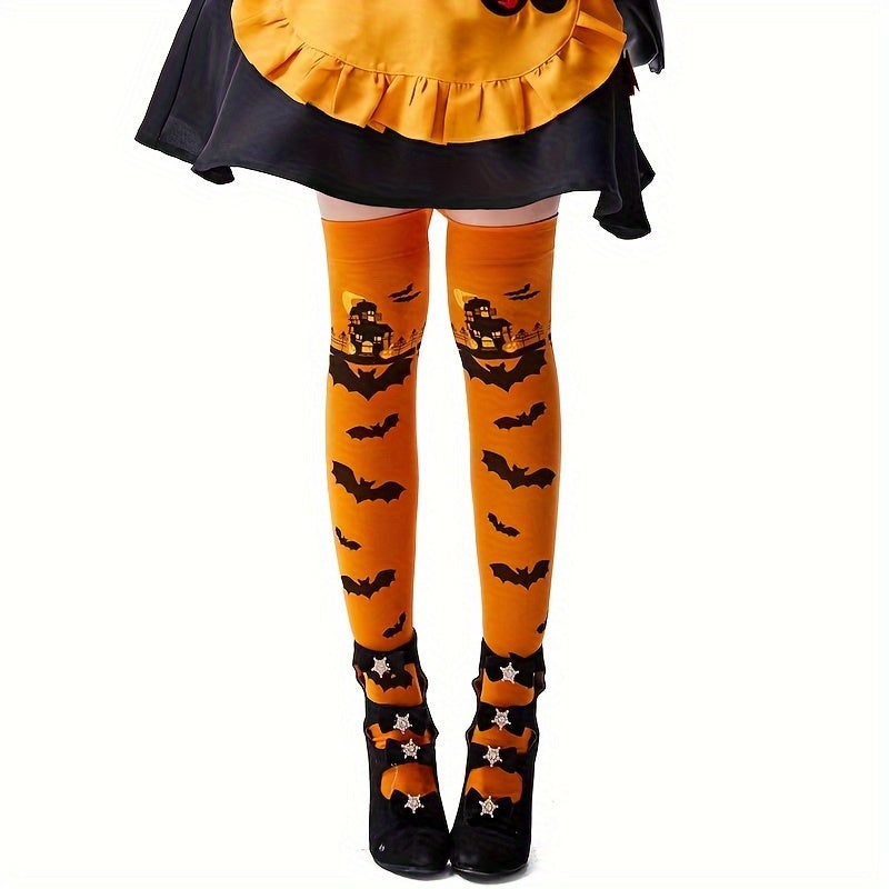 Halloween Bat Print Thigh High Socks Women's Stockings