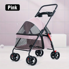 Folding Dog Stroller with Cup Holder & Mesh Window