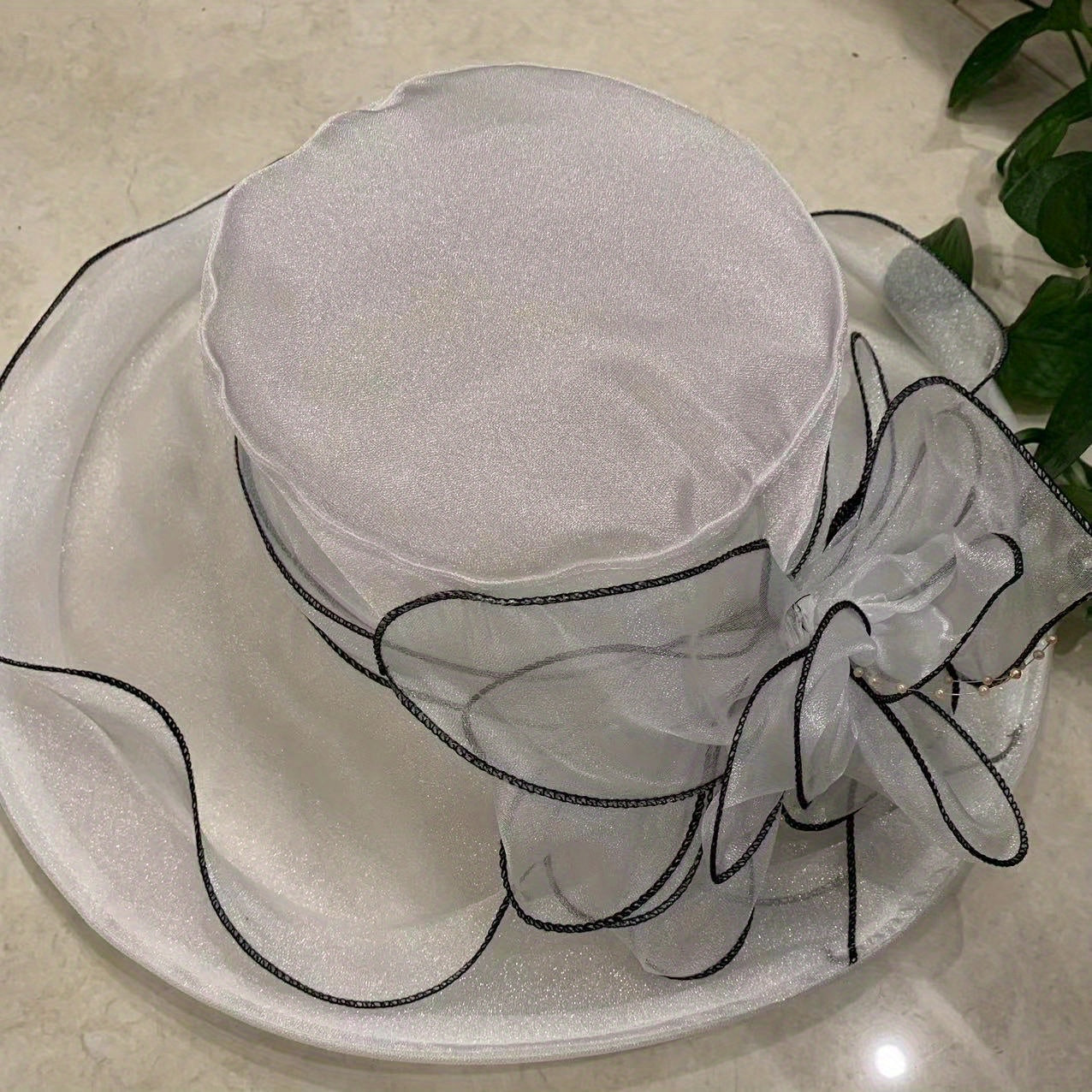 Organza Sun Hat Wide Brim Flower Ruffles Derby Hat
