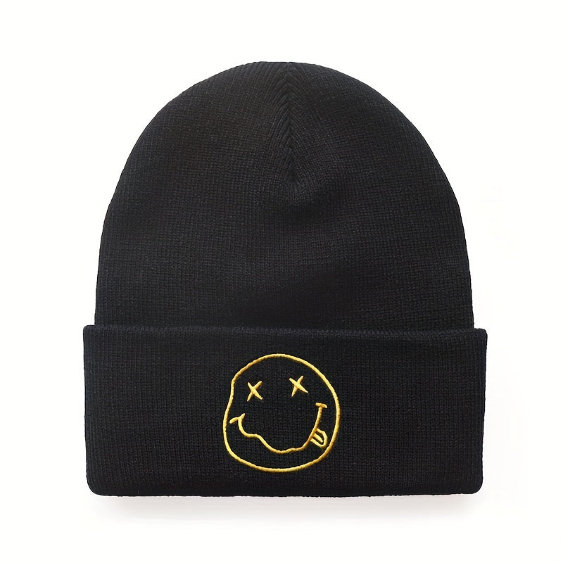 Happy Face Embroidered Beanie Hat