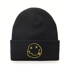 Happy Face Embroidered Beanie Hat