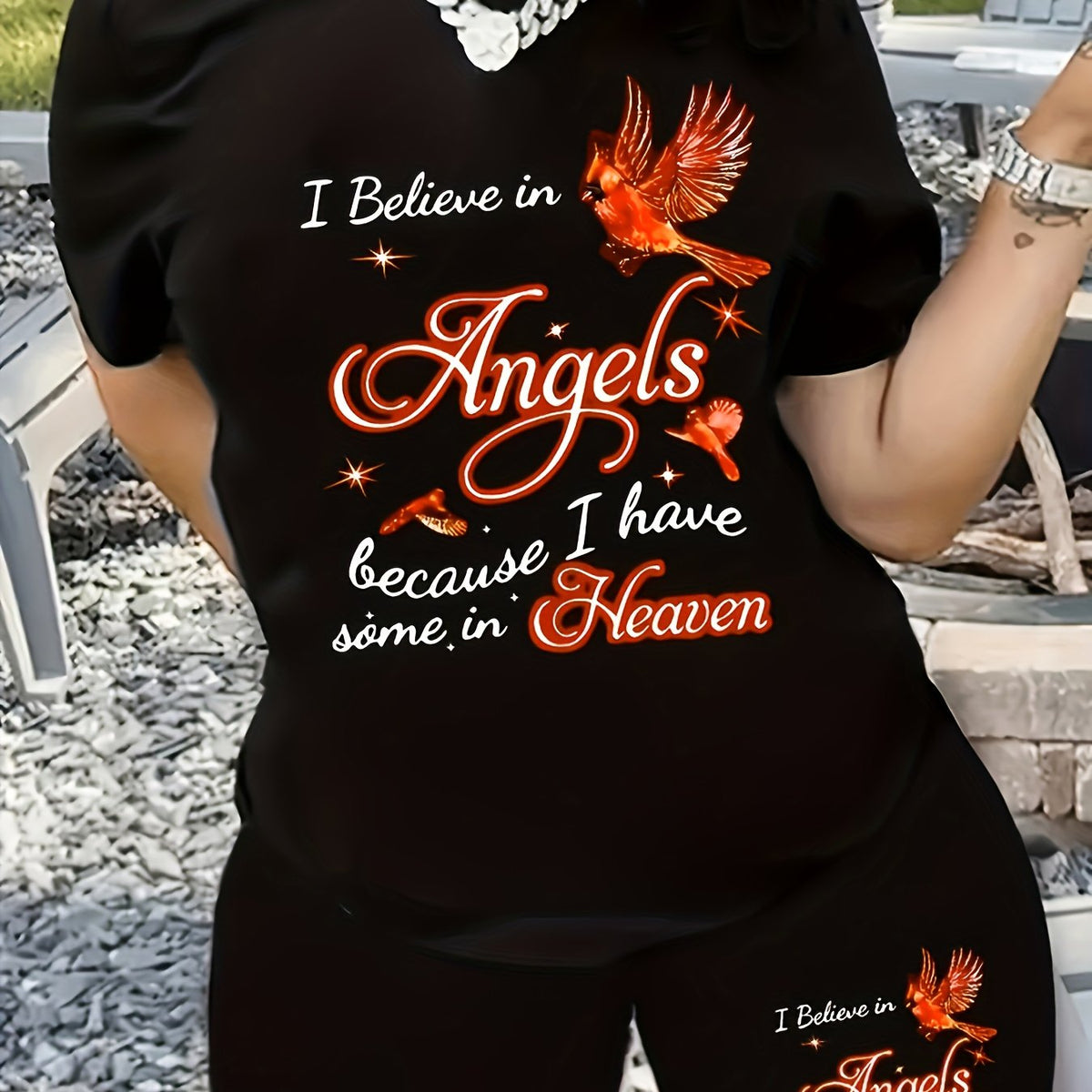  Heart & Butterfly Print Tee & Shorts Set