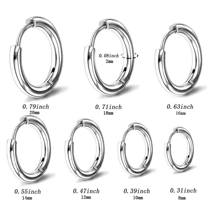 Titanium Steel Hoop Earrings Set for Men Women