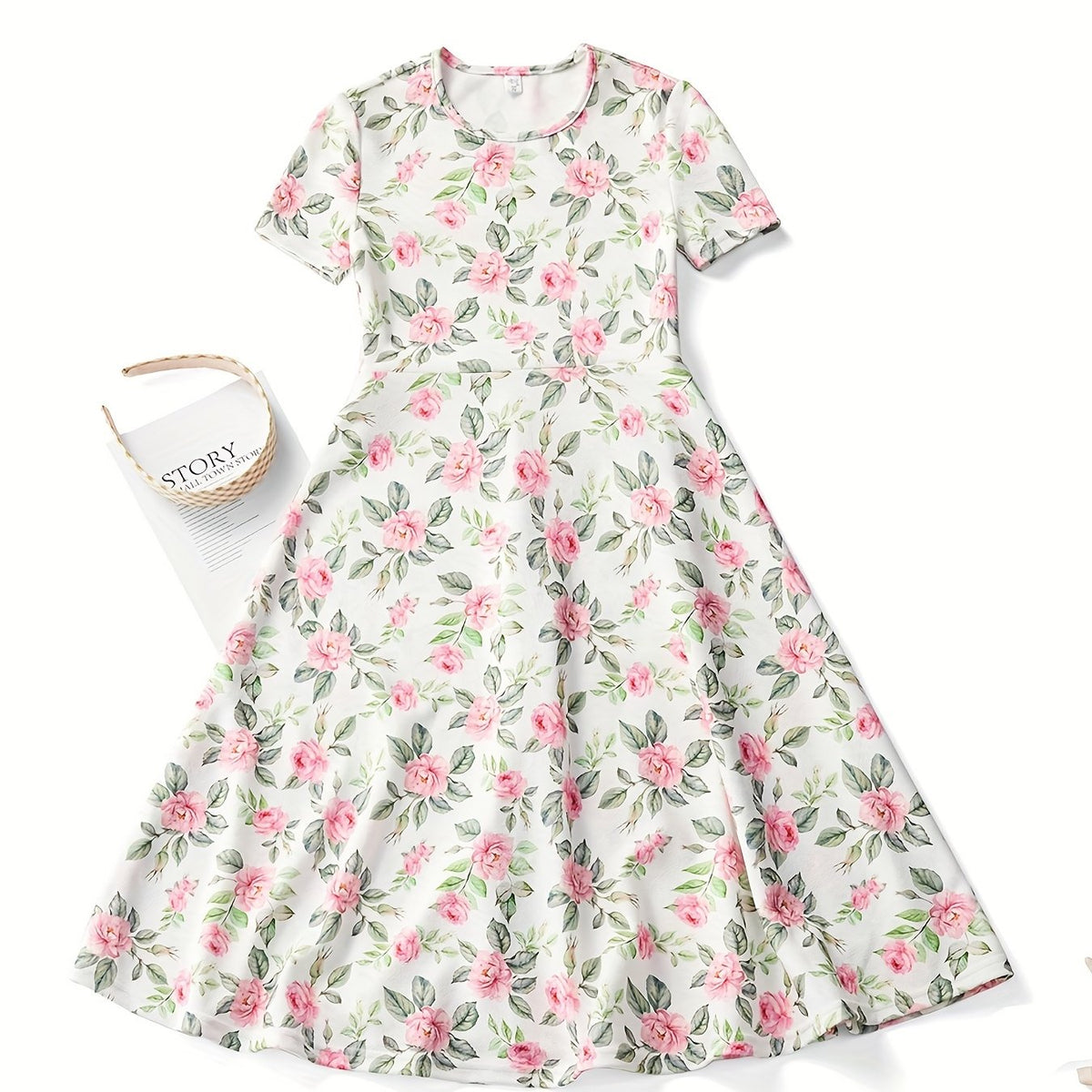 Girls' Pink Floral Princess Dress For Party