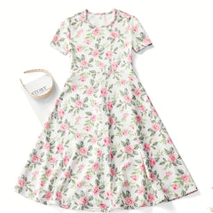 Girls' Pink Floral Princess Dress For Party