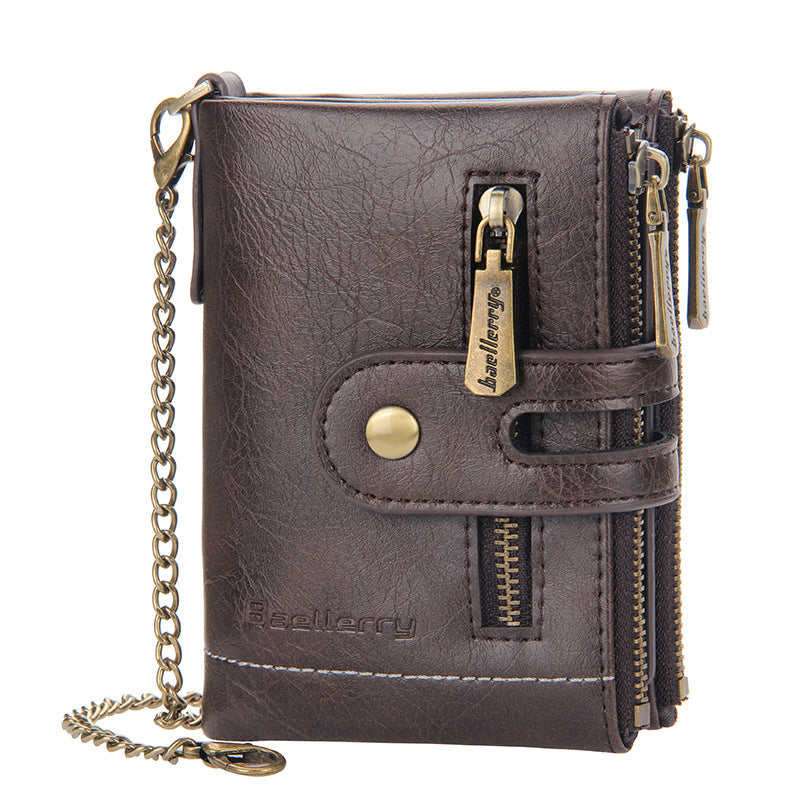 Men's Leather Bifold Wallet RFID Blocking Zipper Coin Purse