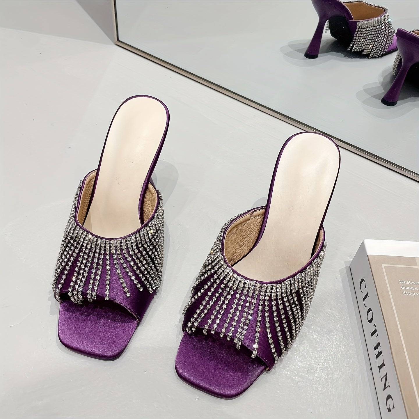 Women's Rhinestone Stiletto Heels Square Toe Dress Pumps