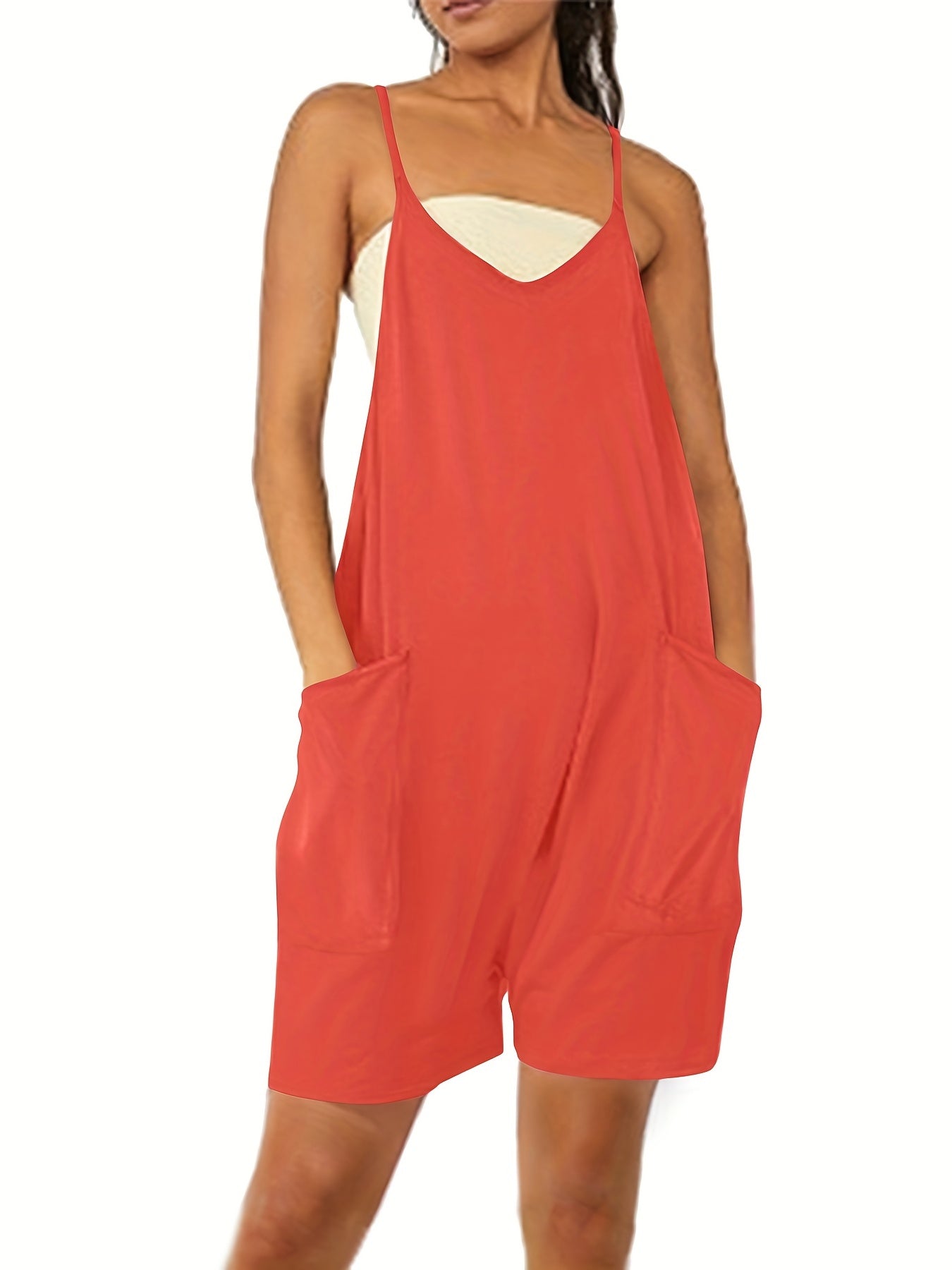 Sleeveless V-Neck Pocket Jumpsuit for Women