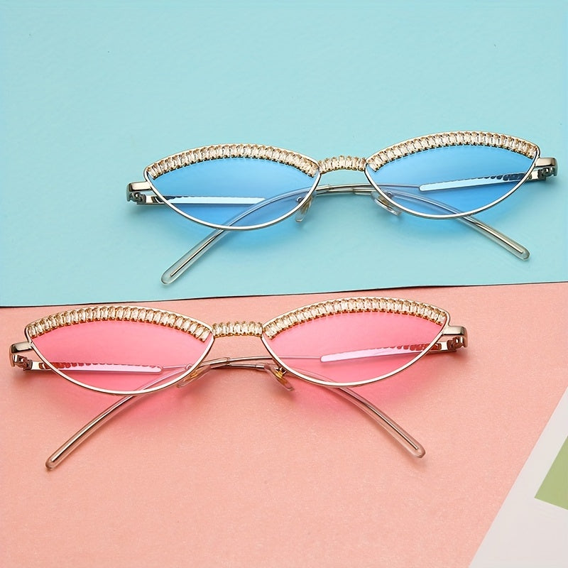 Y2K Zircon Oval Sunglasses Metal Photo Booth Props Glasses UV400