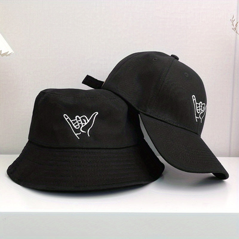 2pcs Baseball Cap Bucket Hat Embroidered Pattern Men