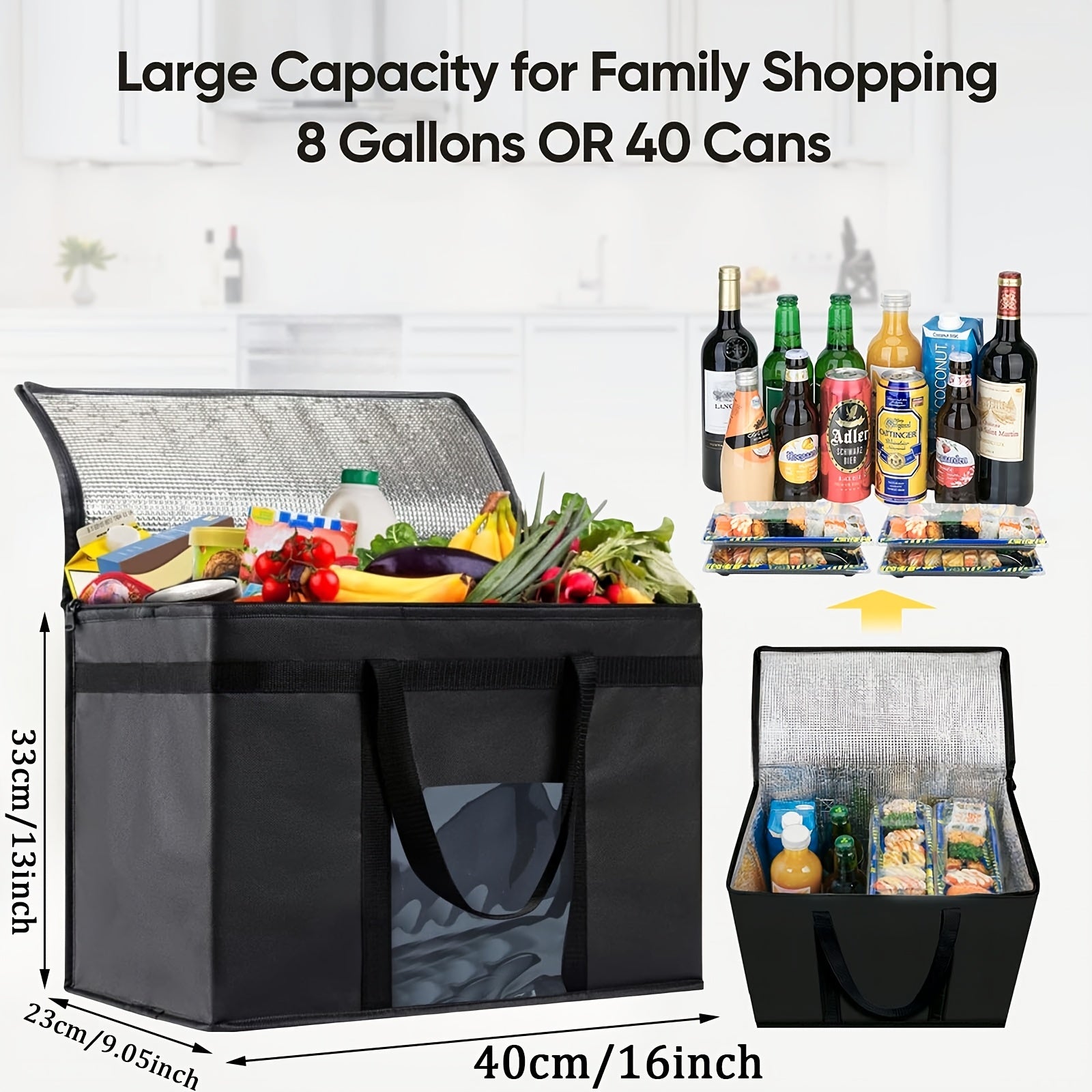 Insulated Grocery Tote Bag Reusable Hot & Cold