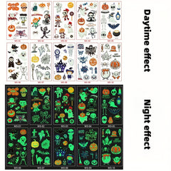 10pcs Halloween Glow Stickers Cartoon Face Temporary Tattoo