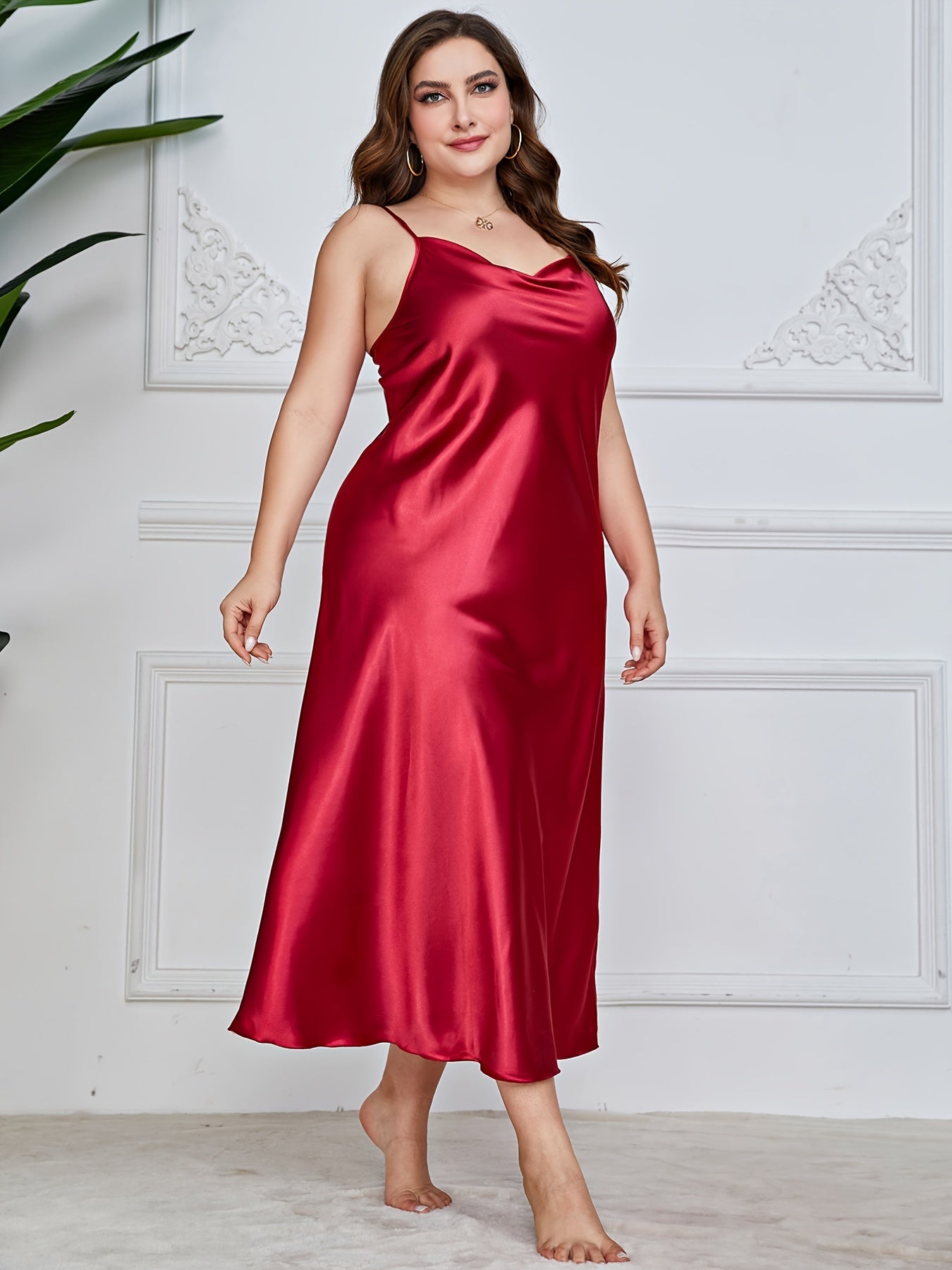  Luxe Satin Cowl Neck Cami Maxi Nightgown