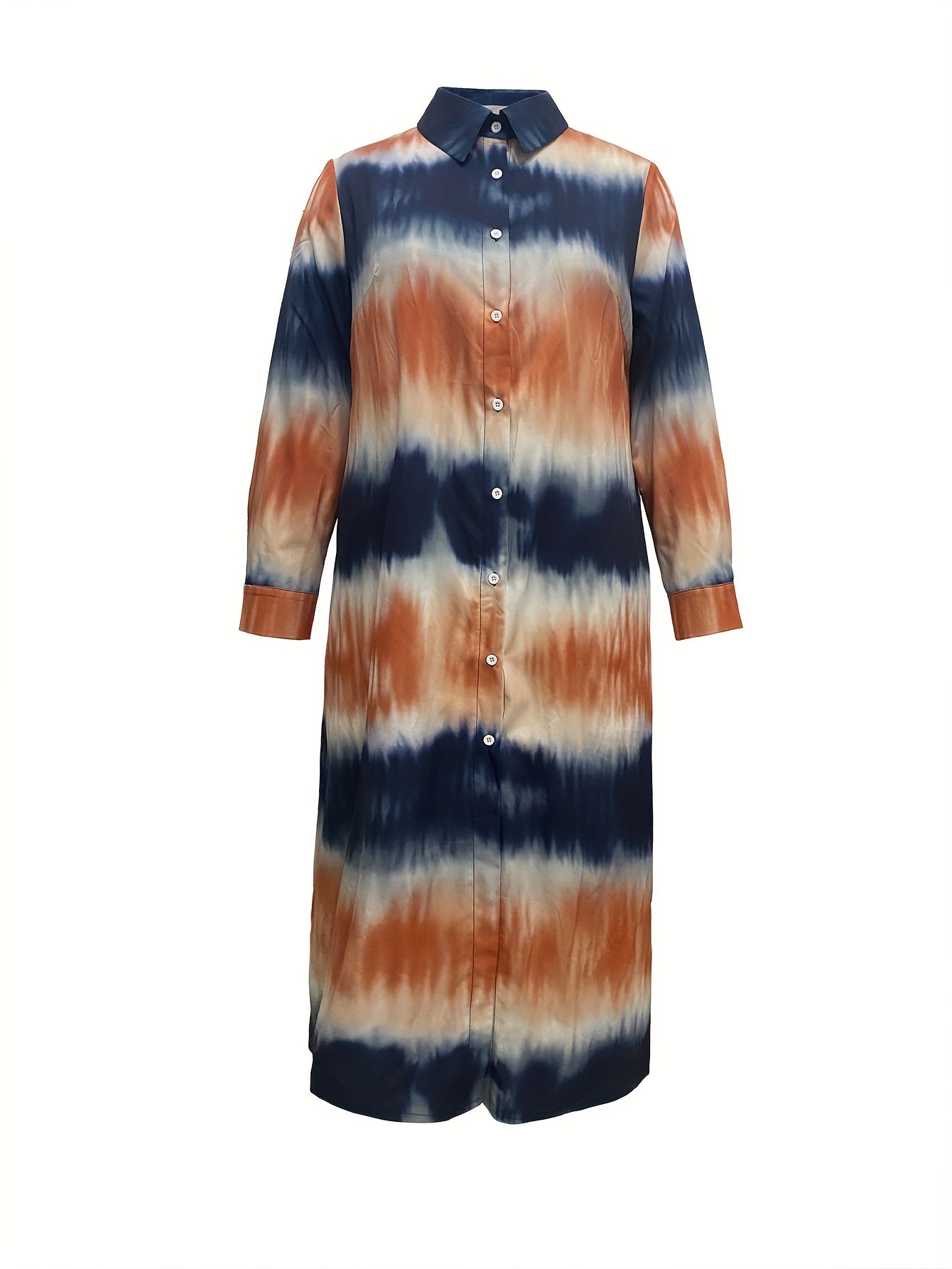  Tie Dye Long Sleeve Maxi Shirt Dress