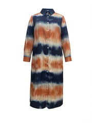  Tie Dye Long Sleeve Maxi Shirt Dress