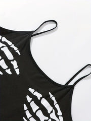  Skeleton Print Gothic Tank Top & Shorts Pajama Set