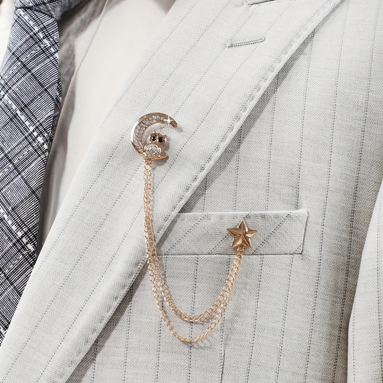 Men's Business Moon Owl Tassel Star Suit Brooch Scarf Pin