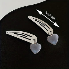 2pcs Heart & Cross Decor Hair Clip Metal Snap Clip Y2K Non Slip Hollow