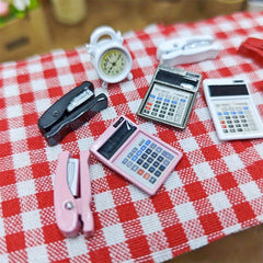 Metal Dollhouse Calculator & Stapler Set - DIY Scene Decor