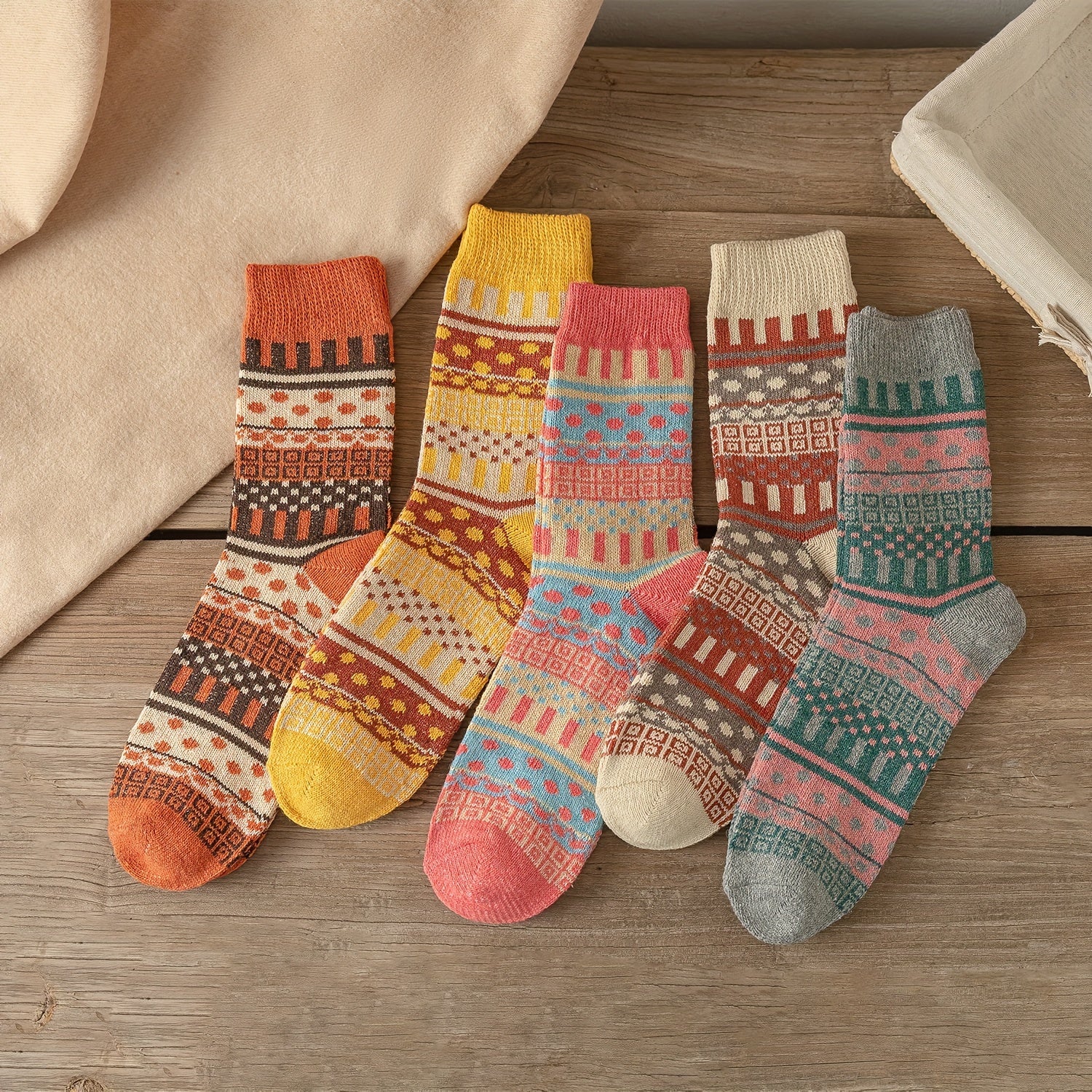 5 Pairs Geometric Pattern Mid Tube Socks for Women