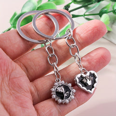 Rose Heart Keychain Rhinestone & Faux Pearl Key Ring Purse Bag Car