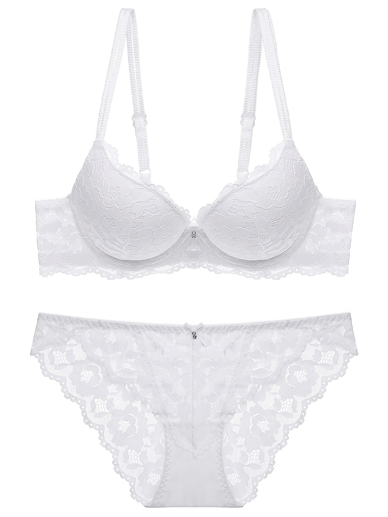 Lace Embroidery Lingerie Set Push Up Intimates Bra & Sheer Panty