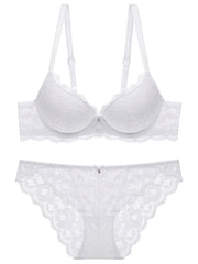 Lace Embroidery Lingerie Set Push Up Intimates Bra & Sheer Panty