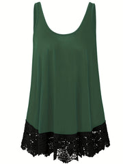  Solid Lace Trim Tank Top