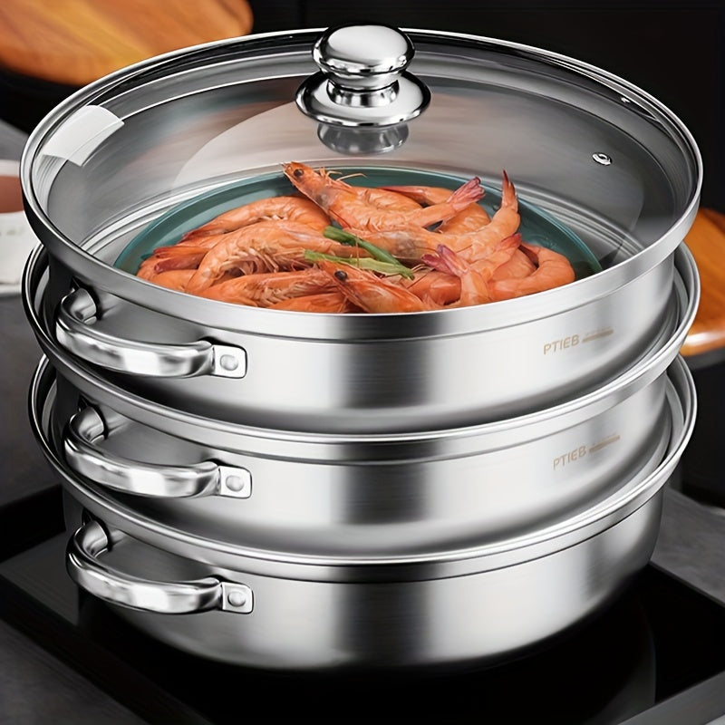 3 Tier Steamer Pot With Lid Stainless Steel Stockpot Kitchen Utensils