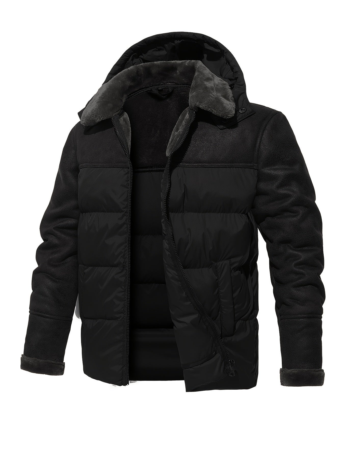 Men's Plush Hooded Jacket Thermal Warm Coat