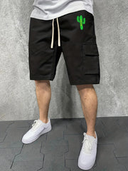 Men's Comfy Cactus Cargo Shorts Elastic Waist Drawstring