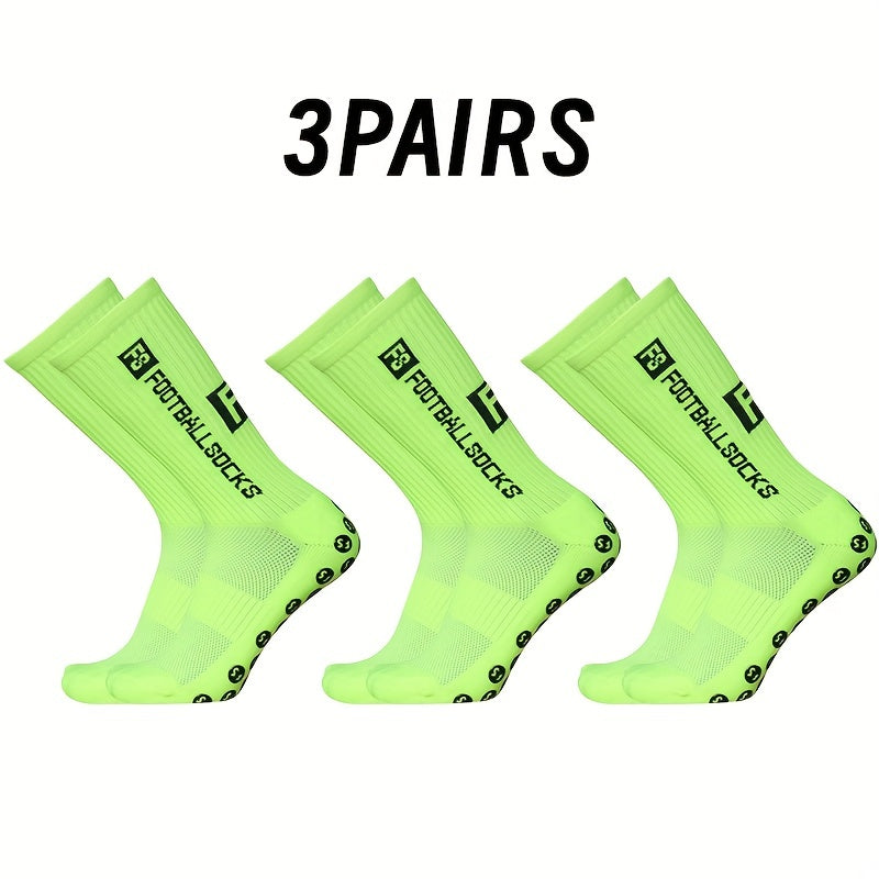 3 Pairs Breathable Soccer Socks, Letter Pattern, Non-slip, Mid-calf